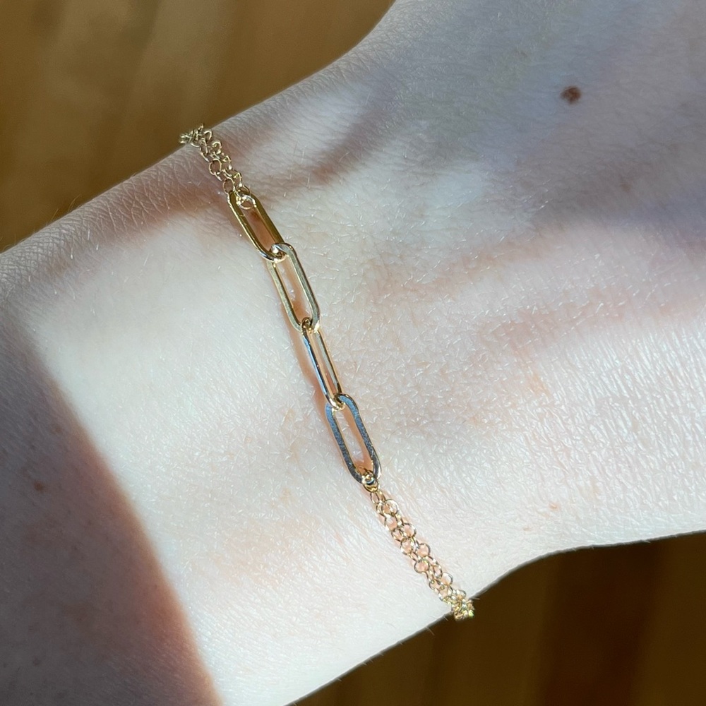Gold Filled Dainty Paperclip Chain Bracelet